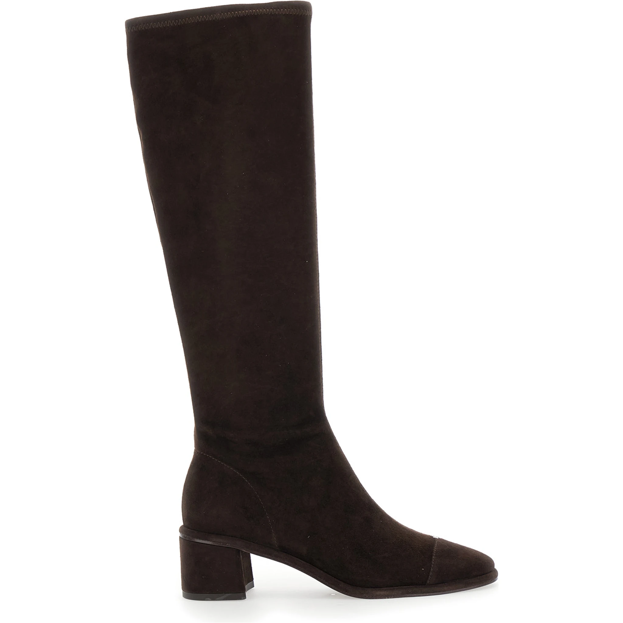 Brown Knee-High Boots with Block Heel in Suede Woman