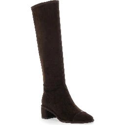 Brown Knee-High Boots with Block Heel in Suede Woman