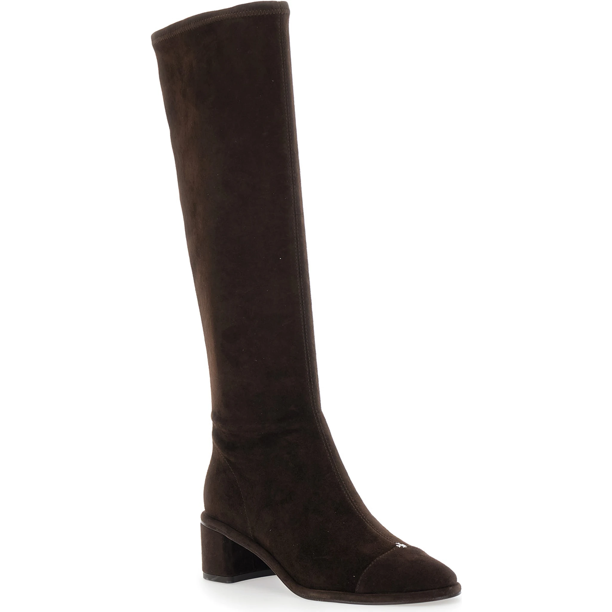 Brown Knee-High Boots with Block Heel in Suede Woman