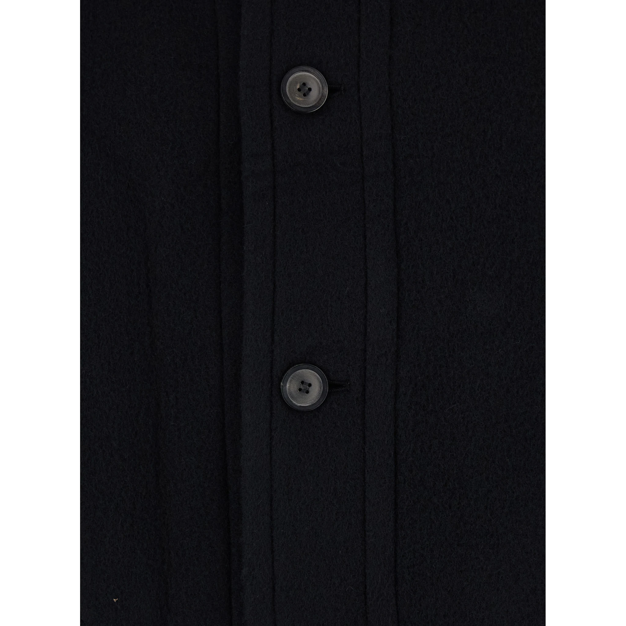 Black Coat with High Neck and Belted Cuffs in Wool Man
