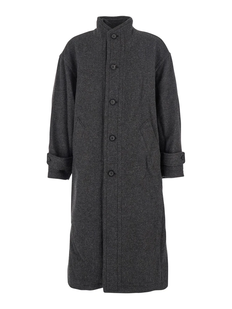 Grey Coat with High Collar in Wool and Cashmere Blend Man