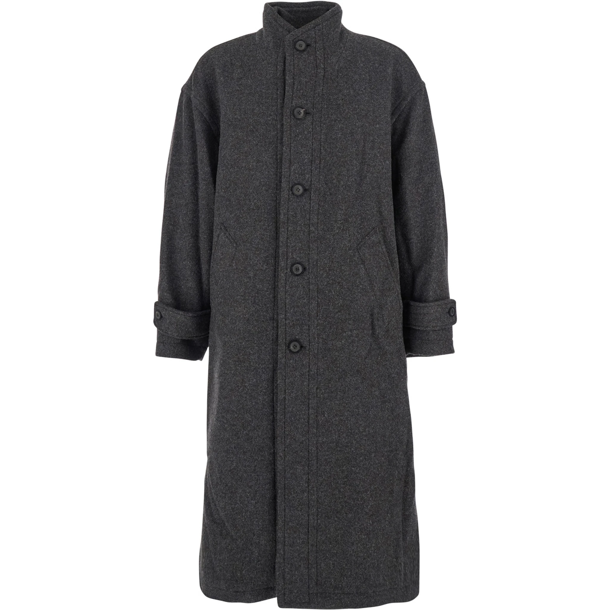 Grey Coat with High Collar in Wool and Cashmere Blend Man