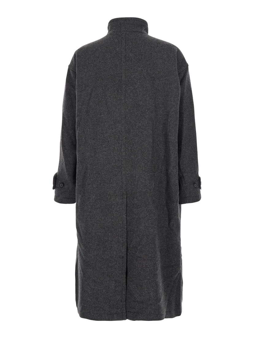 Grey Coat with High Collar in Wool and Cashmere Blend Man