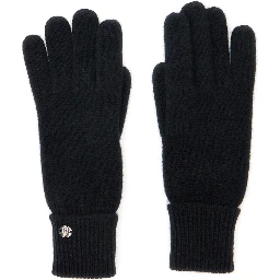 Blaire Black Gloves with Logo Plaque Detail on the Front and Ribbed Details in Cashmere Woman