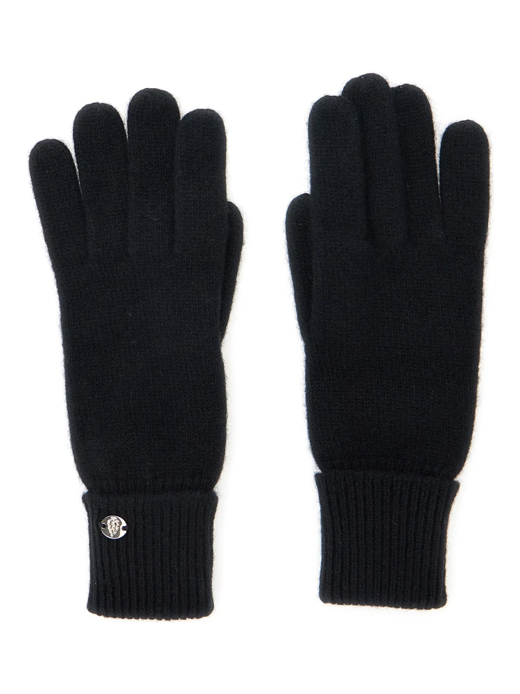Blaire Black Gloves with Logo Plaque Detail on the Front and Ribbed Details in Cashmere Woman