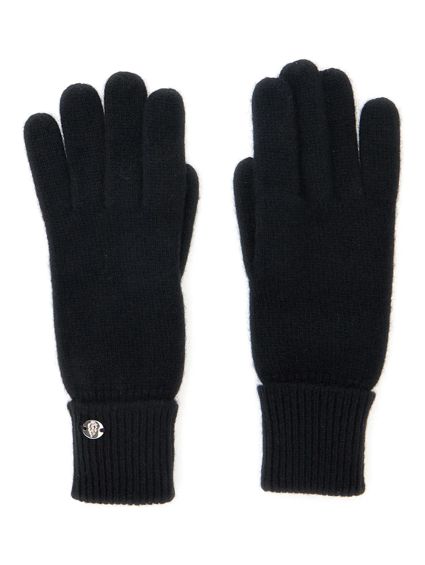 Blaire Black Gloves with Logo Plaque Detail on the Front and Ribbed Details in Cashmere Woman
