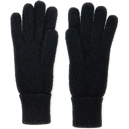 Blaire Black Gloves with Logo Plaque Detail on the Front and Ribbed Details in Cashmere Woman