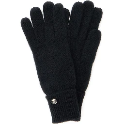 Blaire Black Gloves with Logo Plaque Detail on the Front and Ribbed Details in Cashmere Woman
