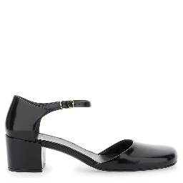 Penelope Black Pumps with Square Toe and Low Block Heel in Patent Leather Woman