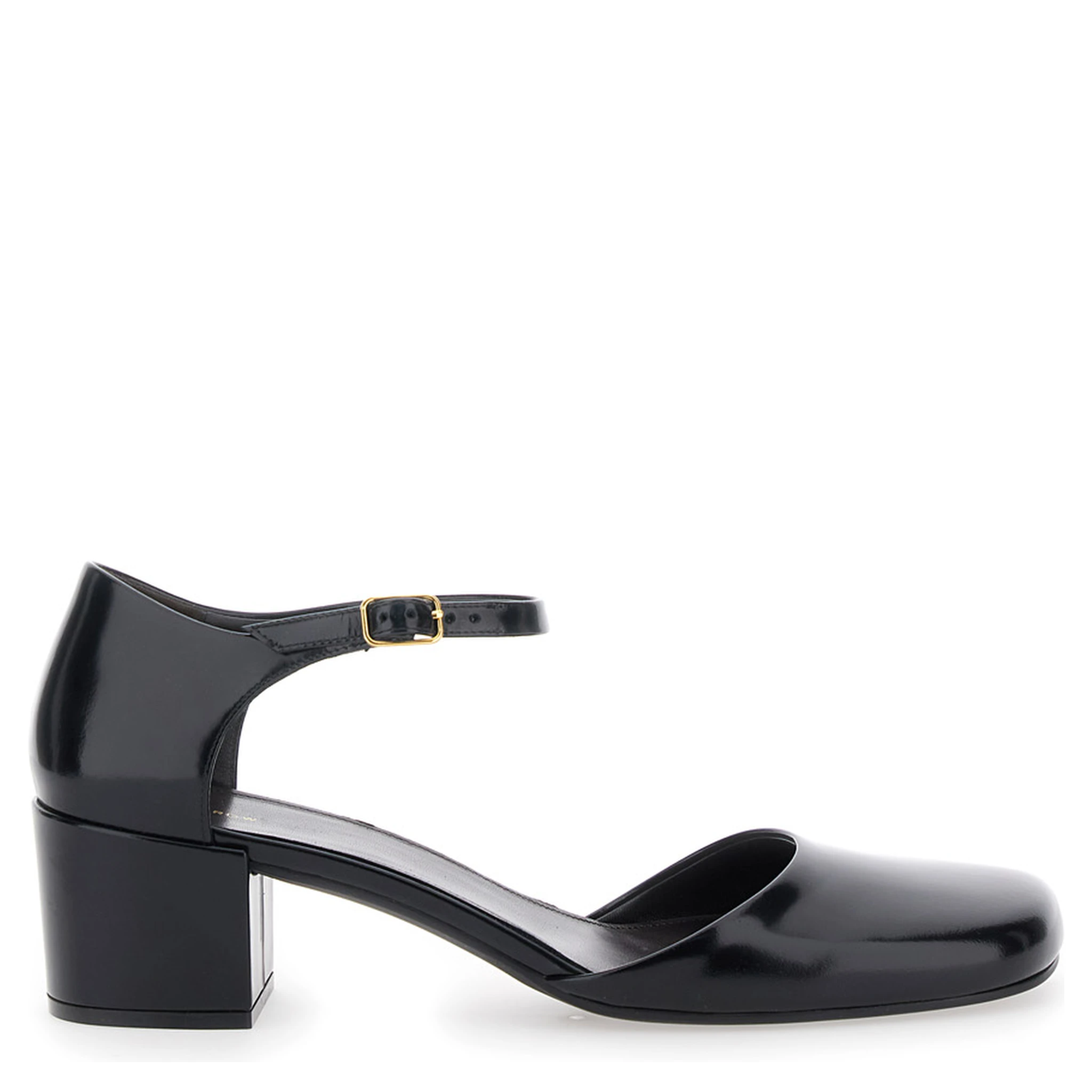 Penelope Black Pumps with Square Toe and Low Block Heel in Patent Leather Woman