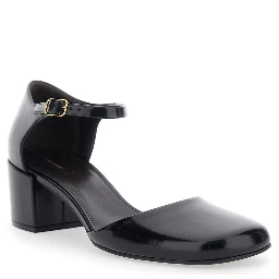 Penelope Black Pumps with Square Toe and Low Block Heel in Patent Leather Woman