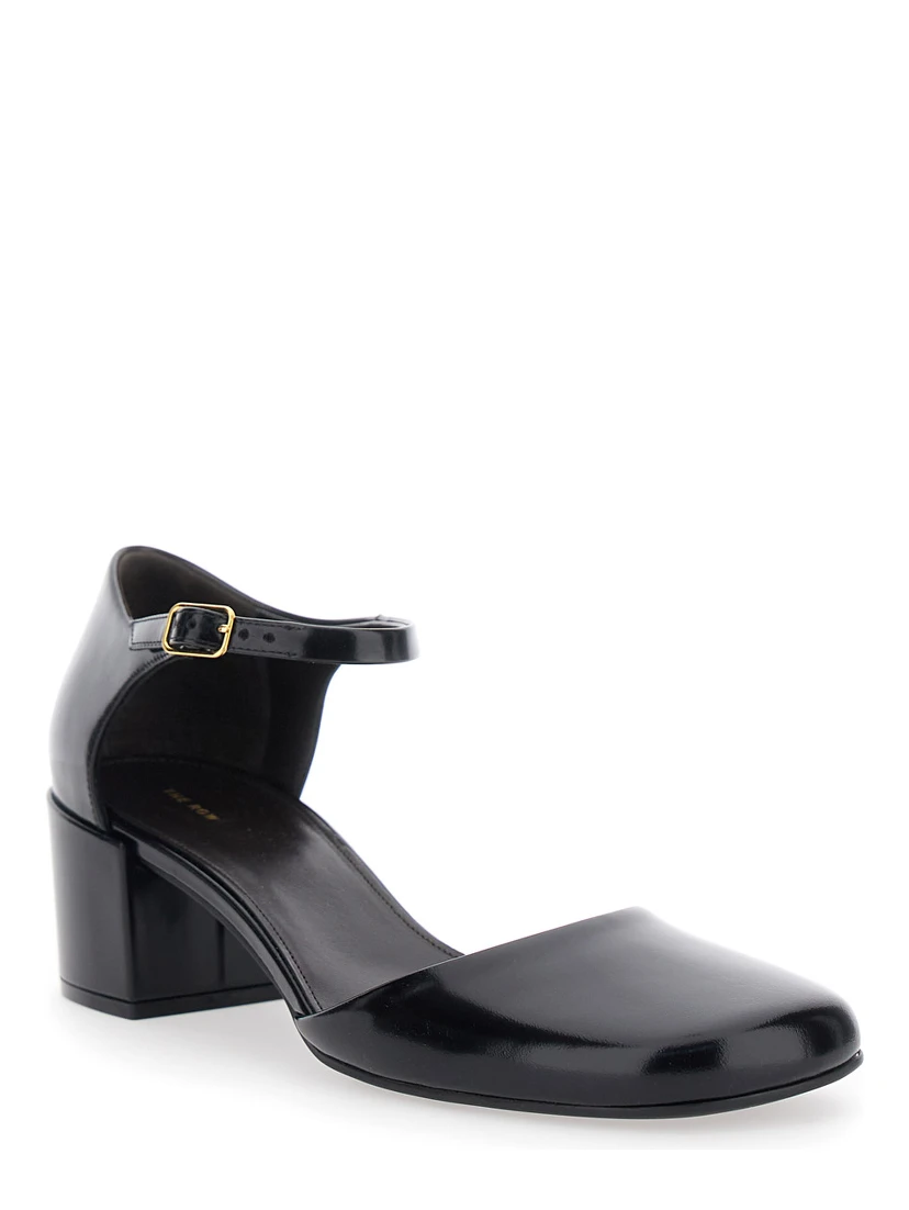 Penelope Black Pumps with Square Toe and Low Block Heel in Patent Leather Woman