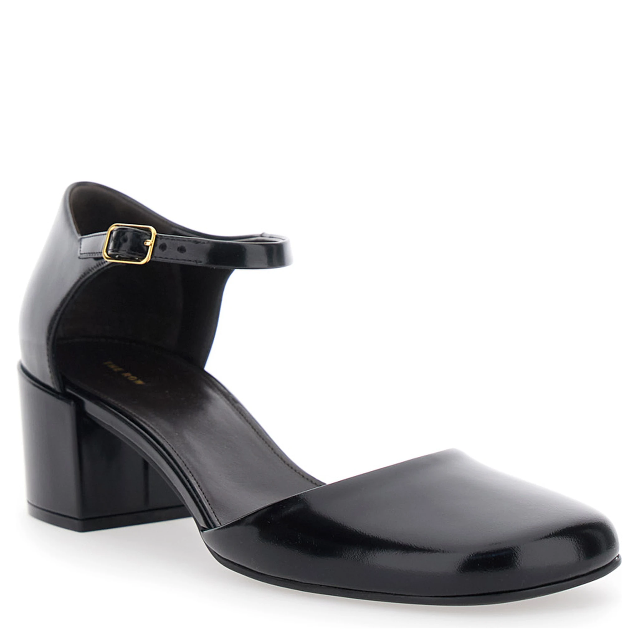 Penelope Black Pumps with Square Toe and Low Block Heel in Patent Leather Woman