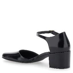 Penelope Black Pumps with Square Toe and Low Block Heel in Patent Leather Woman
