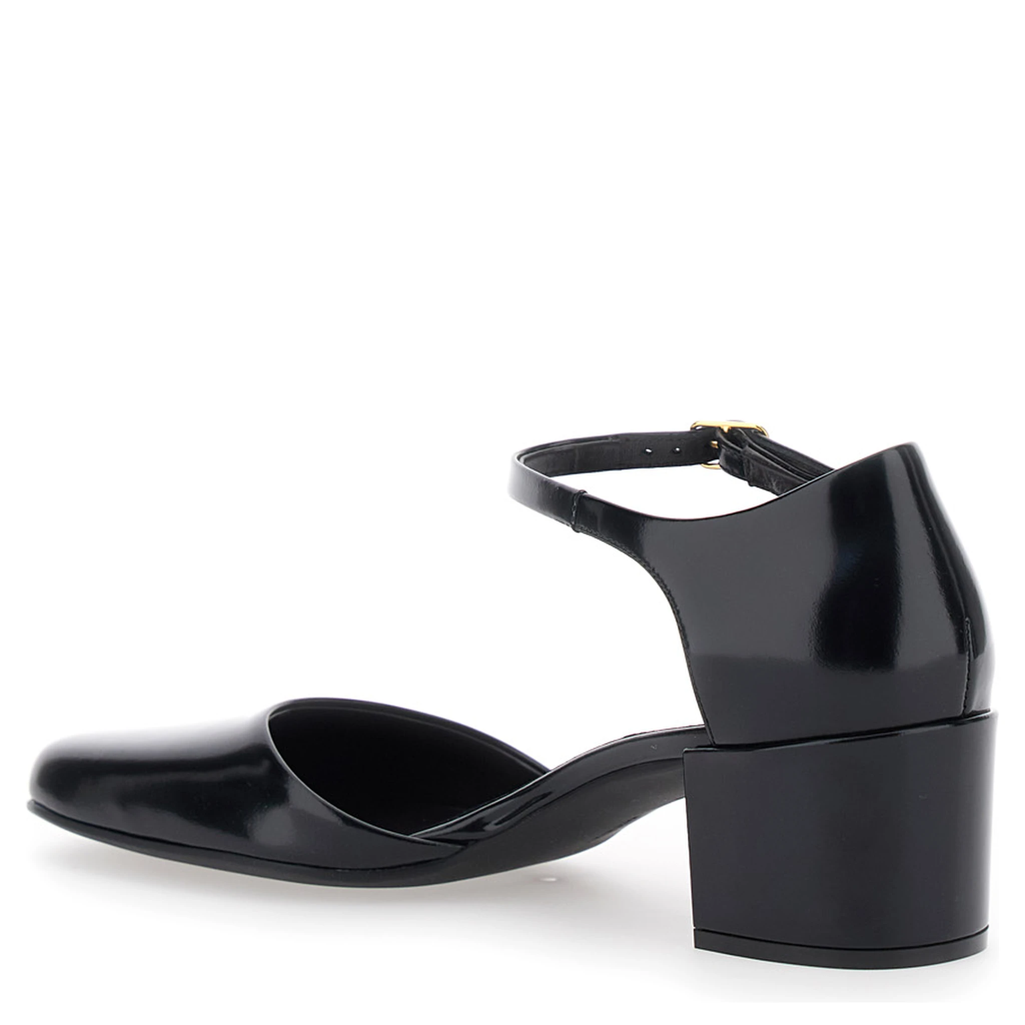 Penelope Black Pumps with Square Toe and Low Block Heel in Patent Leather Woman