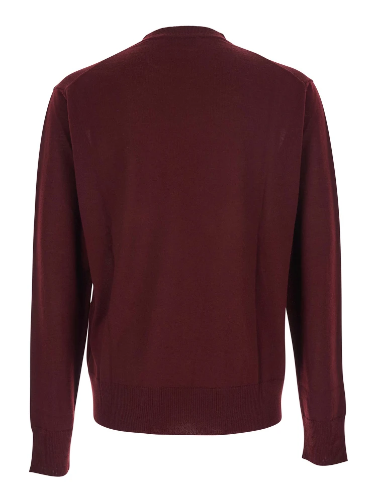 Bordeaux Crew Neck Sweater with Dropped Shoulders and Orb Logo on the Front in Wool Blend Man alternative