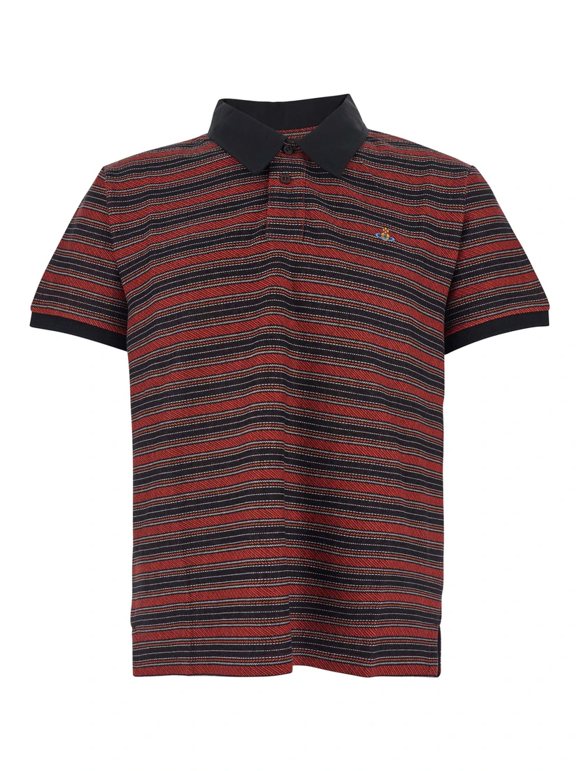 Multicolor Polo Shirt with Orb Decoration on the Chest and All-Over Stripes Motif in Cotton Man