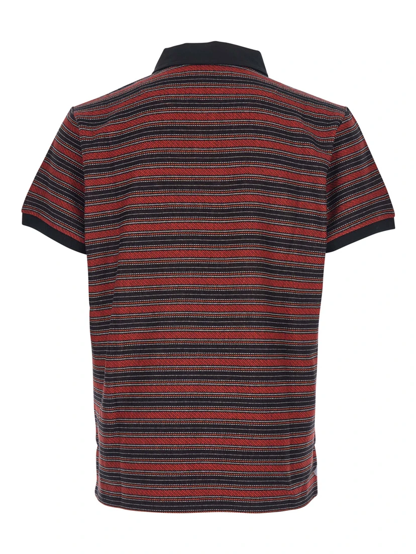 Multicolor Polo Shirt with Orb Decoration on the Chest and All-Over Stripes Motif in Cotton Man
