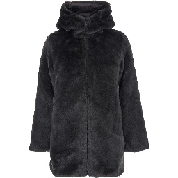 Bridget Black Reversible Jacket with Front Zip Closure in Ecofur Woman