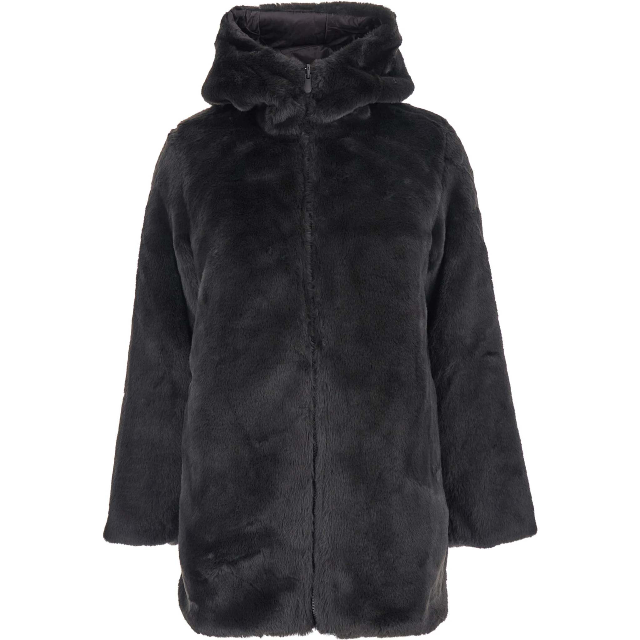 Bridget Black Reversible Jacket with Front Zip Closure in Ecofur Woman