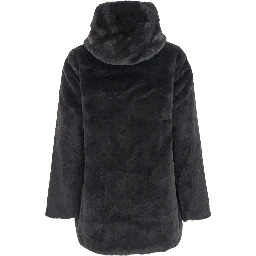 Bridget Black Reversible Jacket with Front Zip Closure in Ecofur Woman