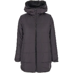 Bridget Black Reversible Jacket with Front Zip Closure in Ecofur Woman