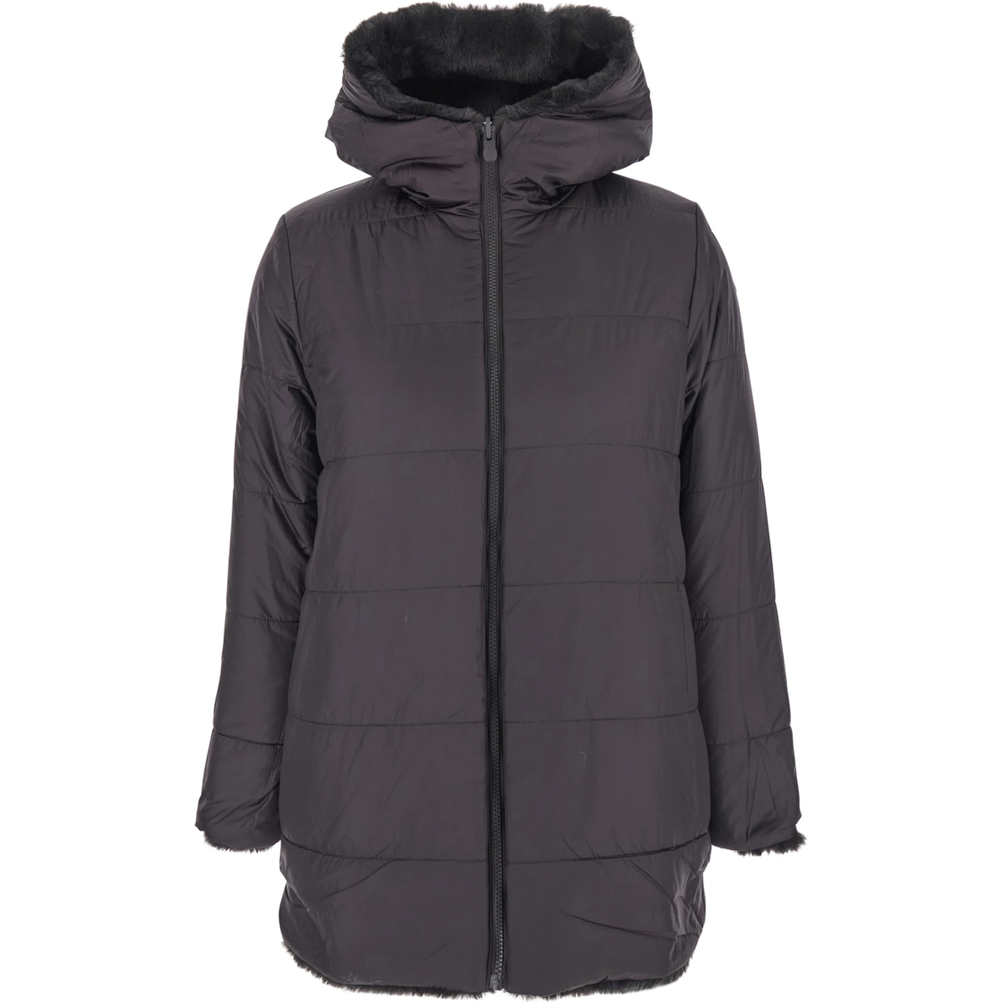 Bridget Black Reversible Jacket with Front Zip Closure in Ecofur Woman