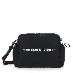 Black Shoulder Bag with Print on the Front and Logo on the Back in Fabric Boy