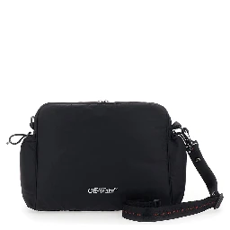 Black Shoulder Bag with Print on the Front and Logo on the Back in Fabric Boy