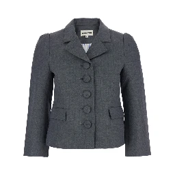 Grey Jacket with Notched Revers and V Neck in Wool Blend Woman