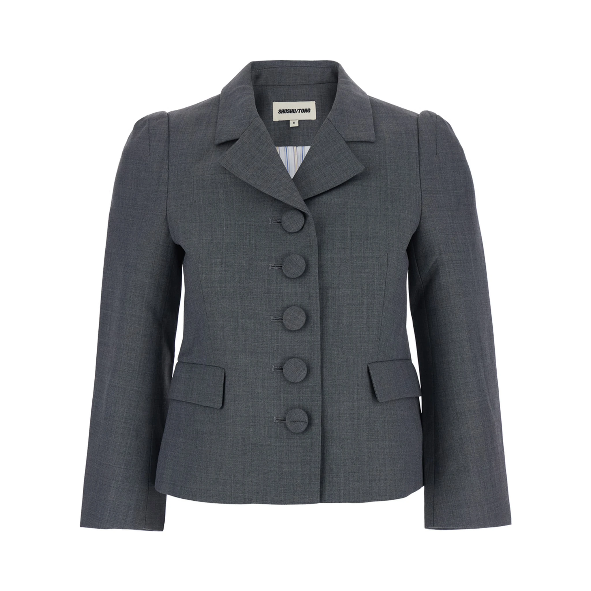 Grey Jacket with Notched Revers and V Neck in Wool Blend Woman