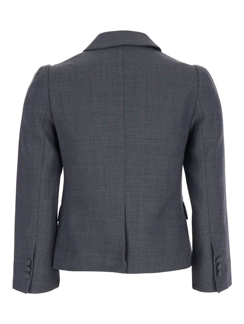 Grey Jacket with Notched Revers and V Neck in Wool Blend Woman