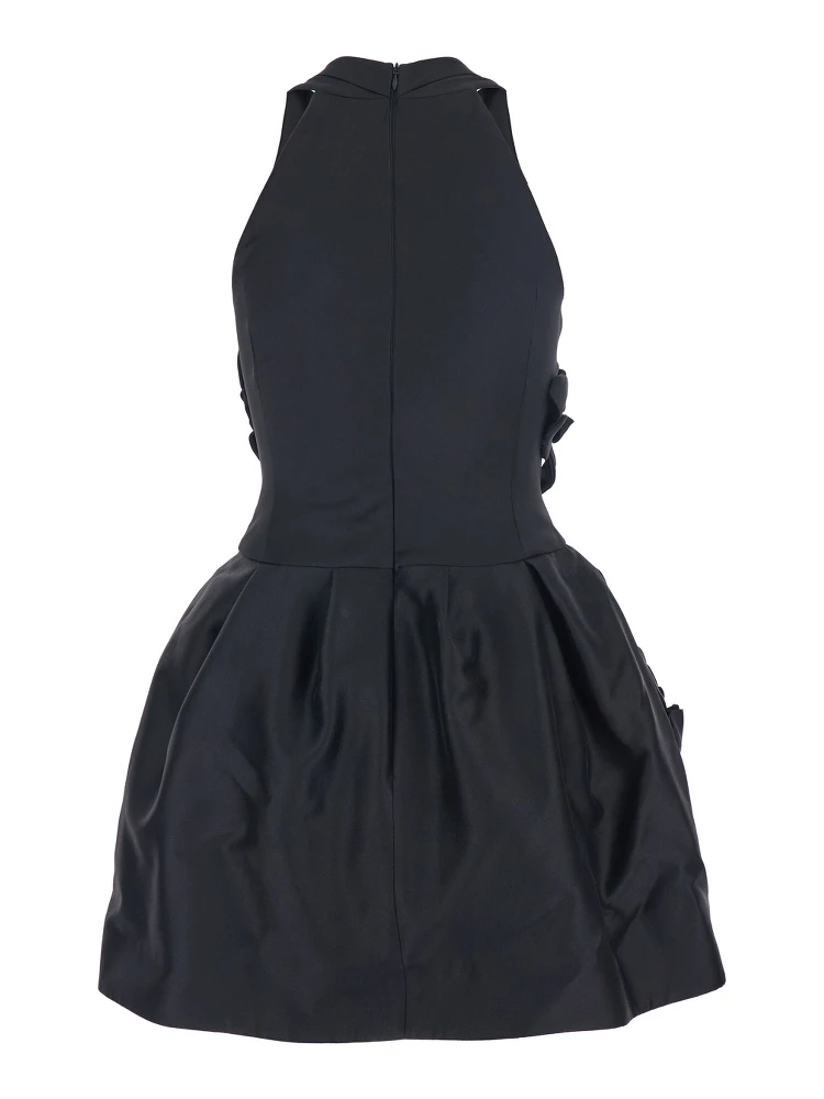 Black Sleeveless Pleated Dress with Round Neck and Floral Embroidery in Fabric Woman alternative