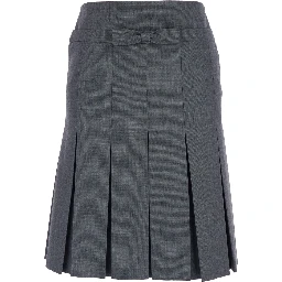 Grey Pleated Skirt with Bow on the Front and Rear Concealed Zip Closure in Cotton Blend Woman