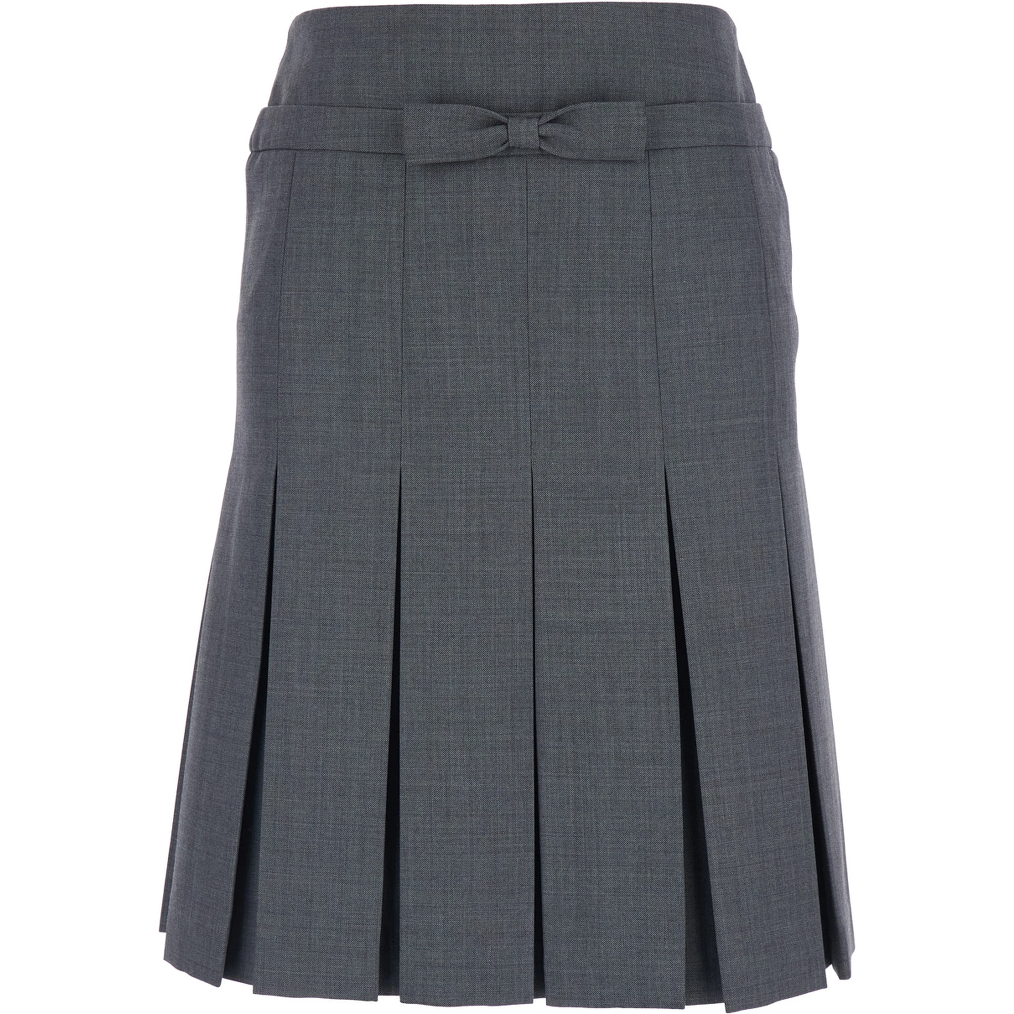 Grey Pleated Skirt with Bow on the Front and Rear Concealed Zip Closure in Cotton Blend Woman