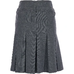 Grey Pleated Skirt with Bow on the Front and Rear Concealed Zip Closure in Cotton Blend Woman