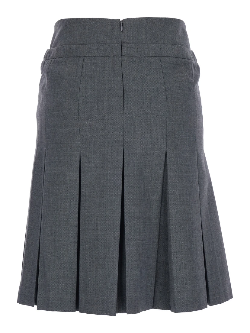 Grey Pleated Skirt with Bow on the Front and Rear Concealed Zip Closure in Cotton Blend Woman