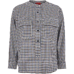 Multicolor Crewneck Shirt with All-Over Check Motif in Fabric Woman