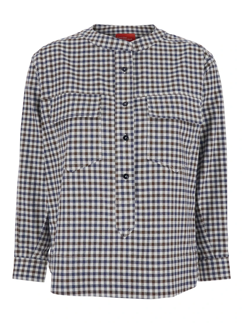 Multicolor Crewneck Shirt with All-Over Check Motif in Fabric Woman