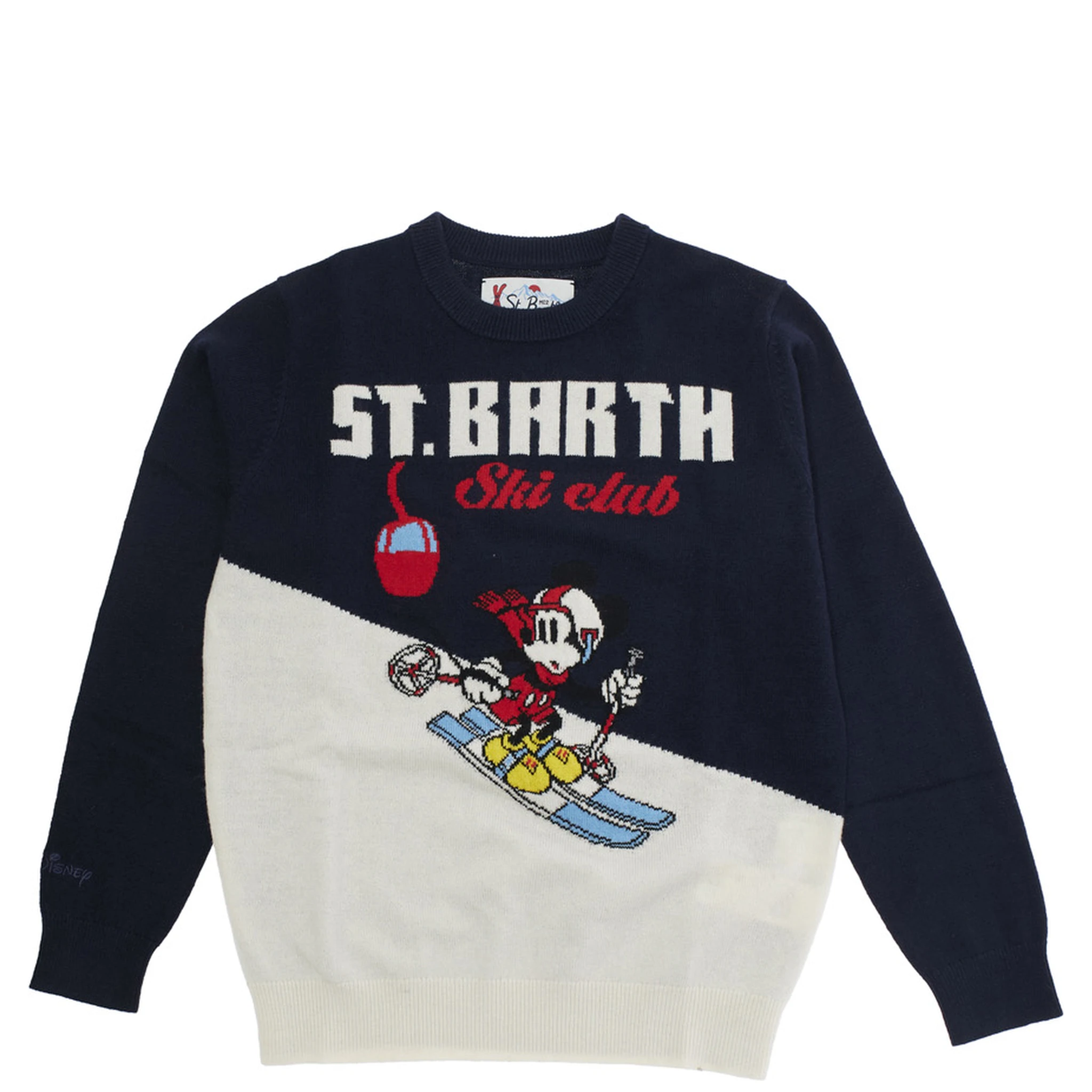 Blue Crewneck Sweater with Maxi Embroidery on the Front and Logo Lettering on the Front in Wool Blend Boy