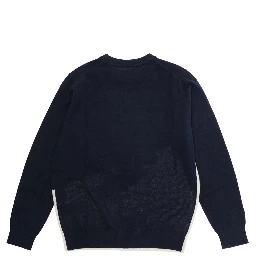 Blue Crewneck Sweater with Maxi Embroidery on the Front and Logo Lettering on the Front in Wool Blend Boy