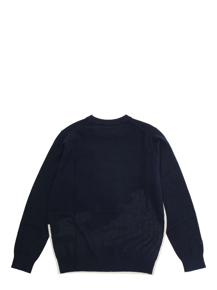 Blue Crewneck Sweater with Maxi Embroidery on the Front and Logo Lettering on the Front in Wool Blend Boy alternative