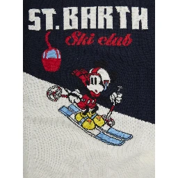 Blue Crewneck Sweater with Maxi Embroidery on the Front and Logo Lettering on the Front in Wool Blend Boy