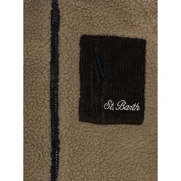 Brown Jacket with High Neck and One Patch Pocket with Logo Lettering on the Front in Fleece Boy