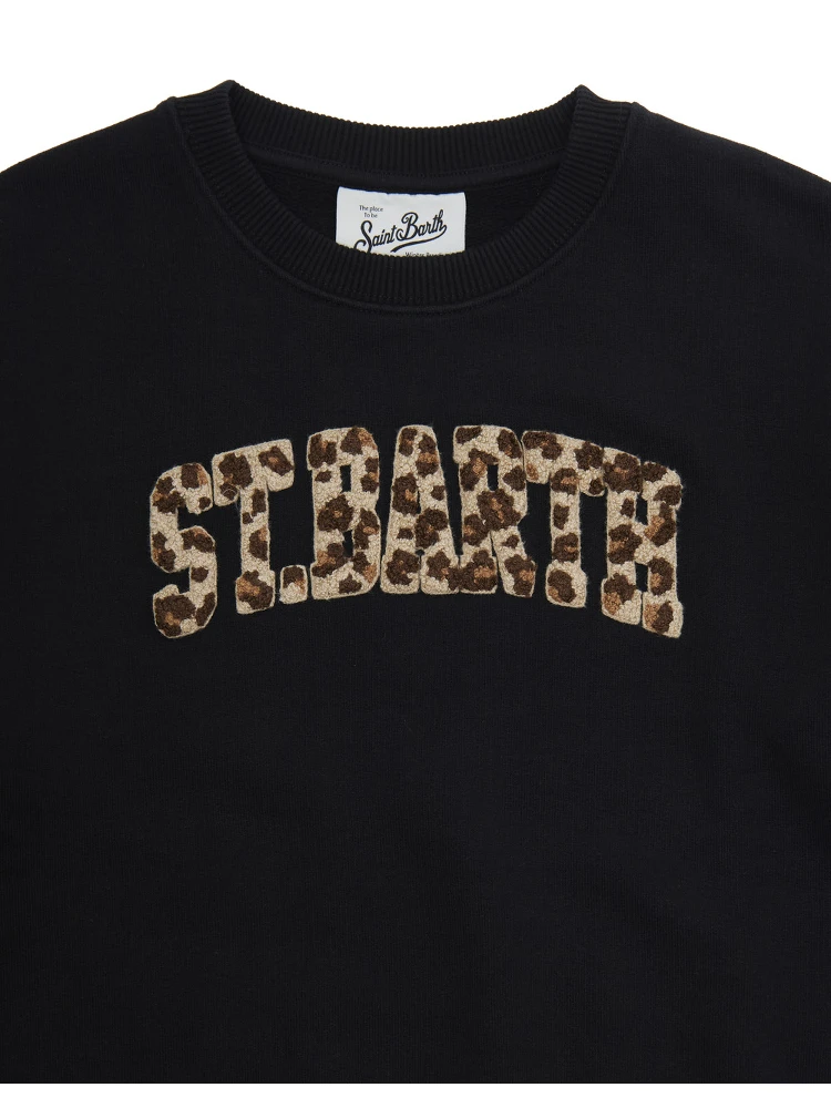 Black Crewneck Sweatshirt with Print on the Front in Cotton Girl alternative