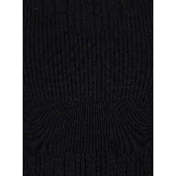 Black Long Dress with Boat Neck and Ribbed Design in Fabric Woman