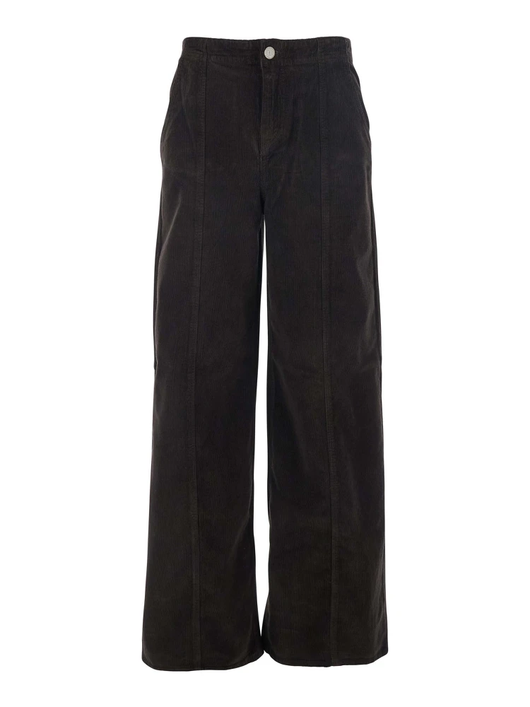 Brown Pants with Belt Loops in Ribbed Velvet Woman