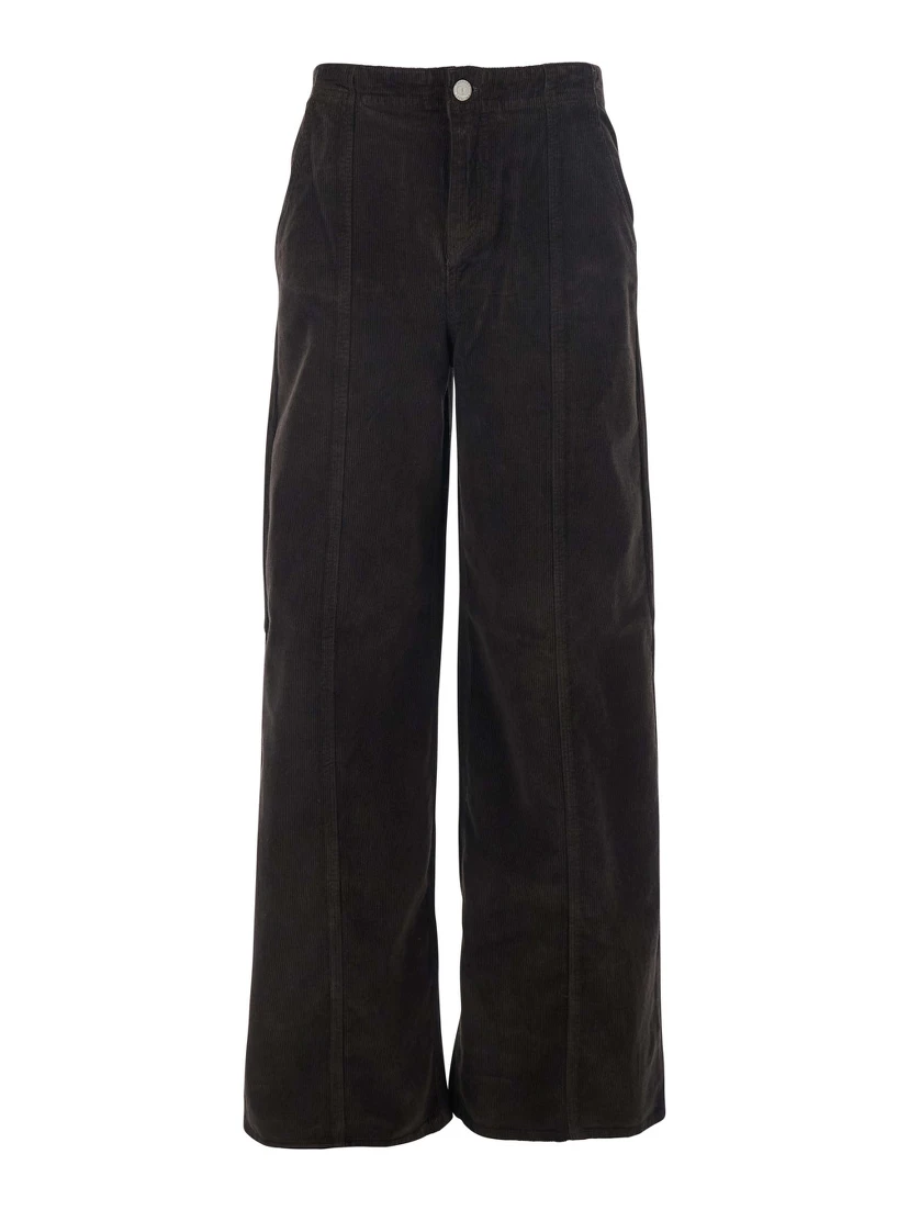 Brown Pants with Belt Loops in Ribbed Velvet Woman