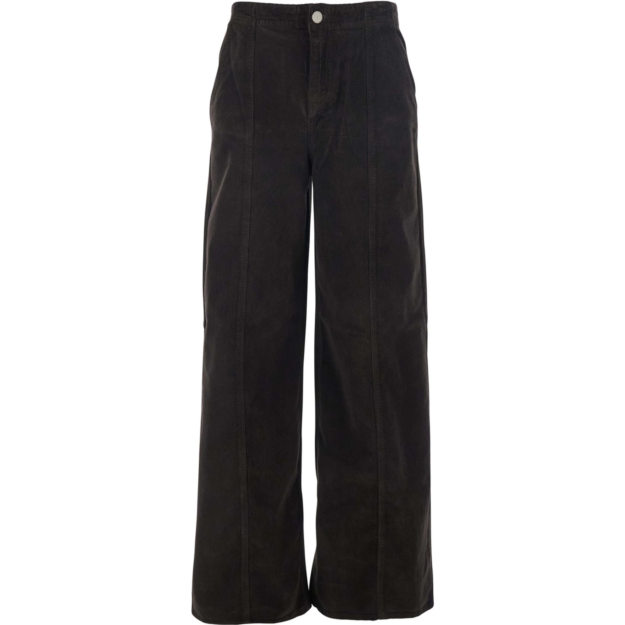 Brown Pants with Belt Loops in Ribbed Velvet Woman