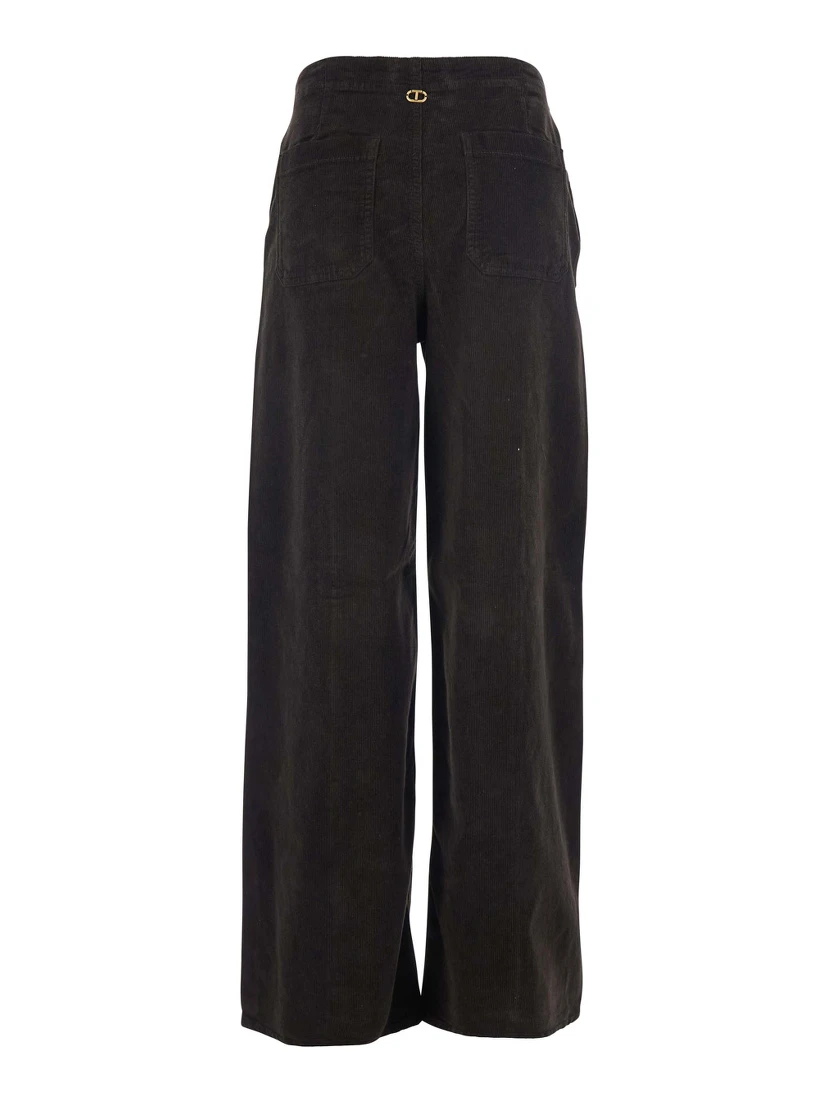 Brown Pants with Belt Loops in Ribbed Velvet Woman